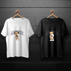 طرح لایه باز خرس تدی با هدفون و تیشرت سفید برای چاپ روی انواع تیشرت